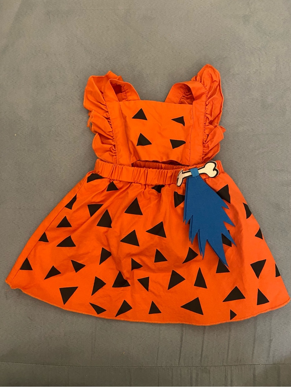 Orange & Black Triangle Kids Halloween Costume Dress with Blue Bone Tassel
